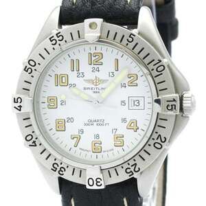 BREITLING Colt Stainless Steel Leather Quartz Mens Watch A57035 Polished
